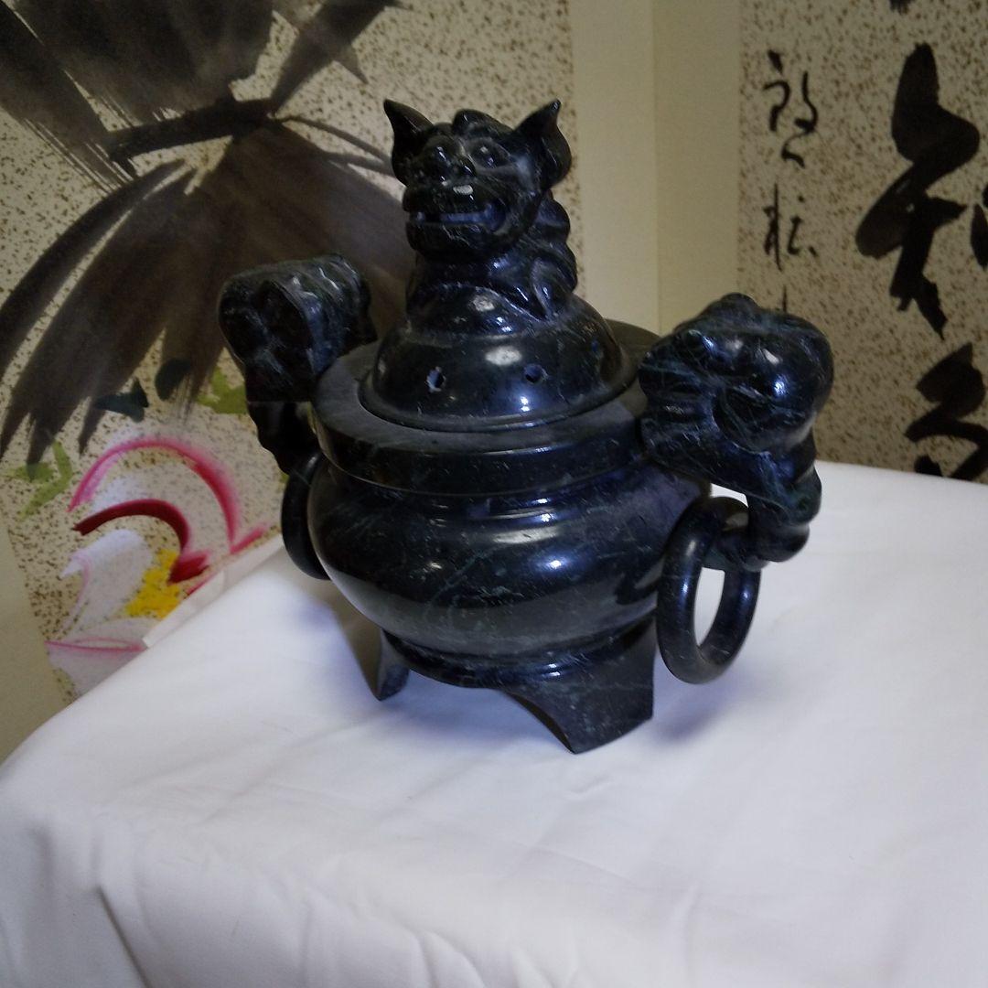 骨董 中国古玩 蛇紋石 三足香炉