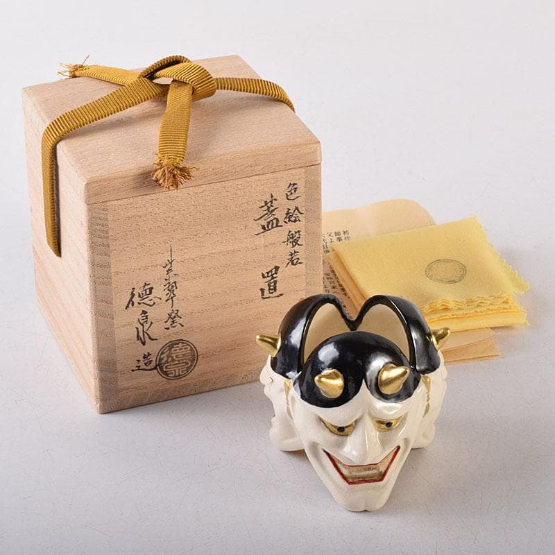 茶道具　京焼　紫翠窯　西村徳泉造　色絵　般若蓋置　共布共箱　V　8097