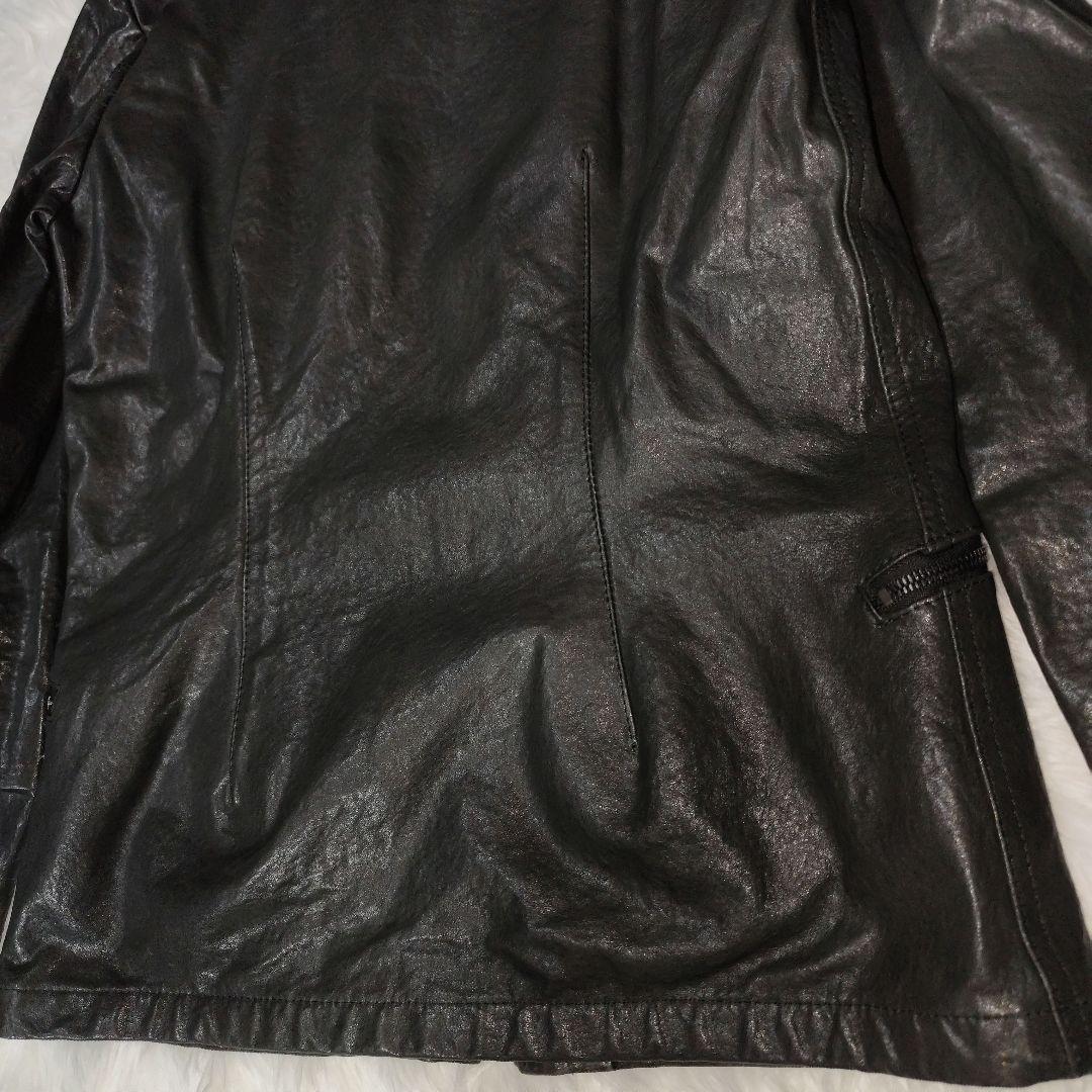 AKM　黒ラムレザー （羊革）シングルライダースジャケット・ラムレザージャケット