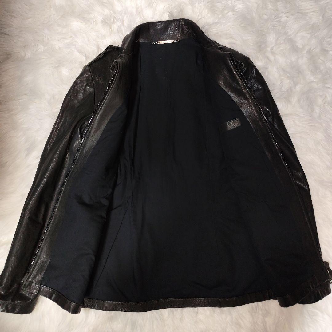 AKM　黒ラムレザー （羊革）シングルライダースジャケット・ラムレザージャケット