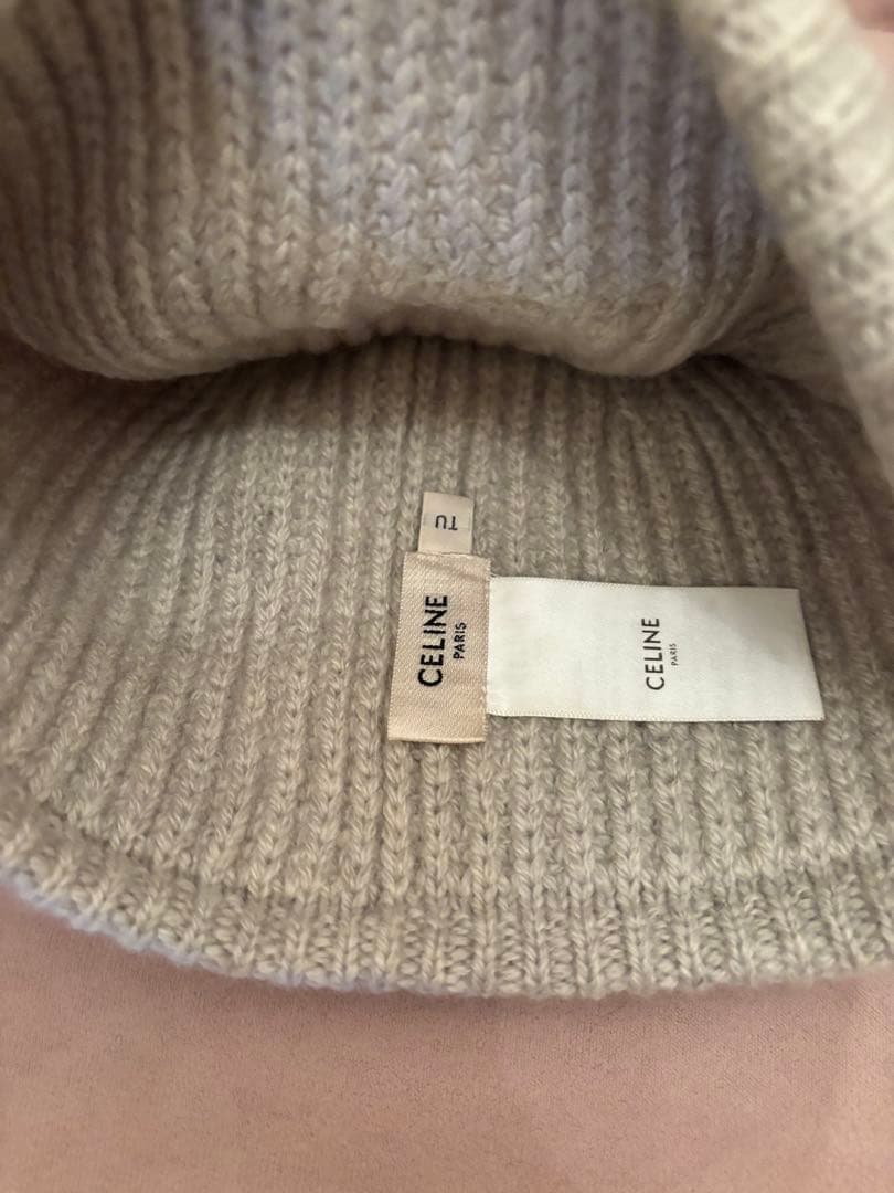 CELINE グレーニット帽 Cロゴ刺繍