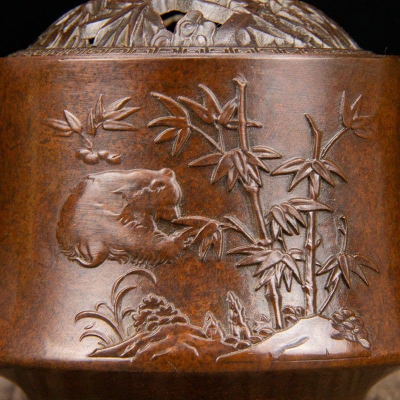 パンダ文竹薫香炉 香道具　蓋置 工芸品 美術品 置物