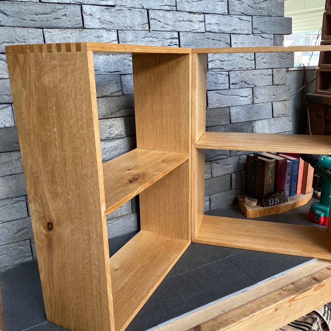 めるぱす様オーダー専用 ホワイトオーク木製ラック２段 2セット　アラレ組・蟻溝