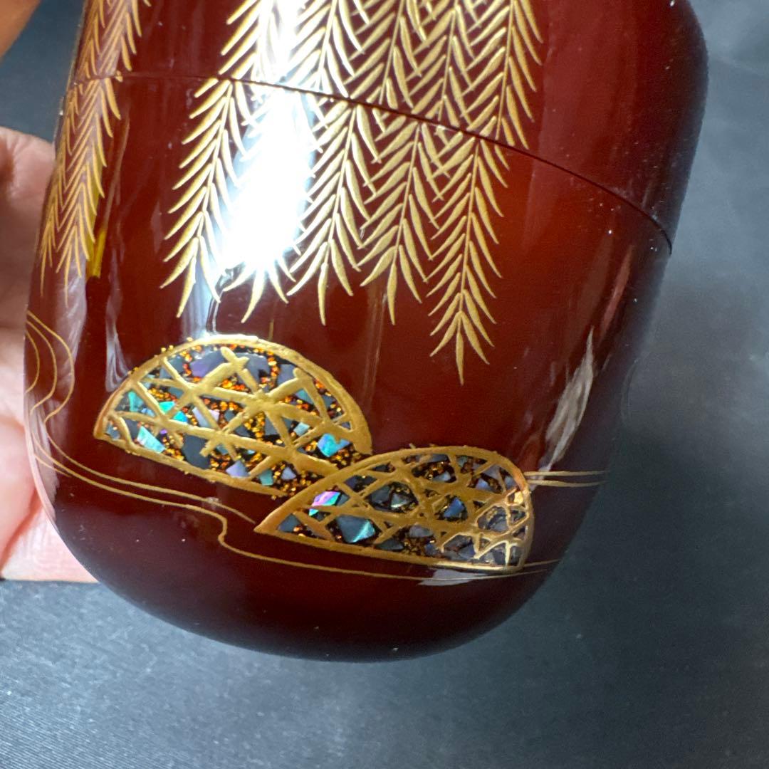 GH49 送料無料　棗　柳蒔絵　松雲　螺鈿　中棗　茶道具　茶道