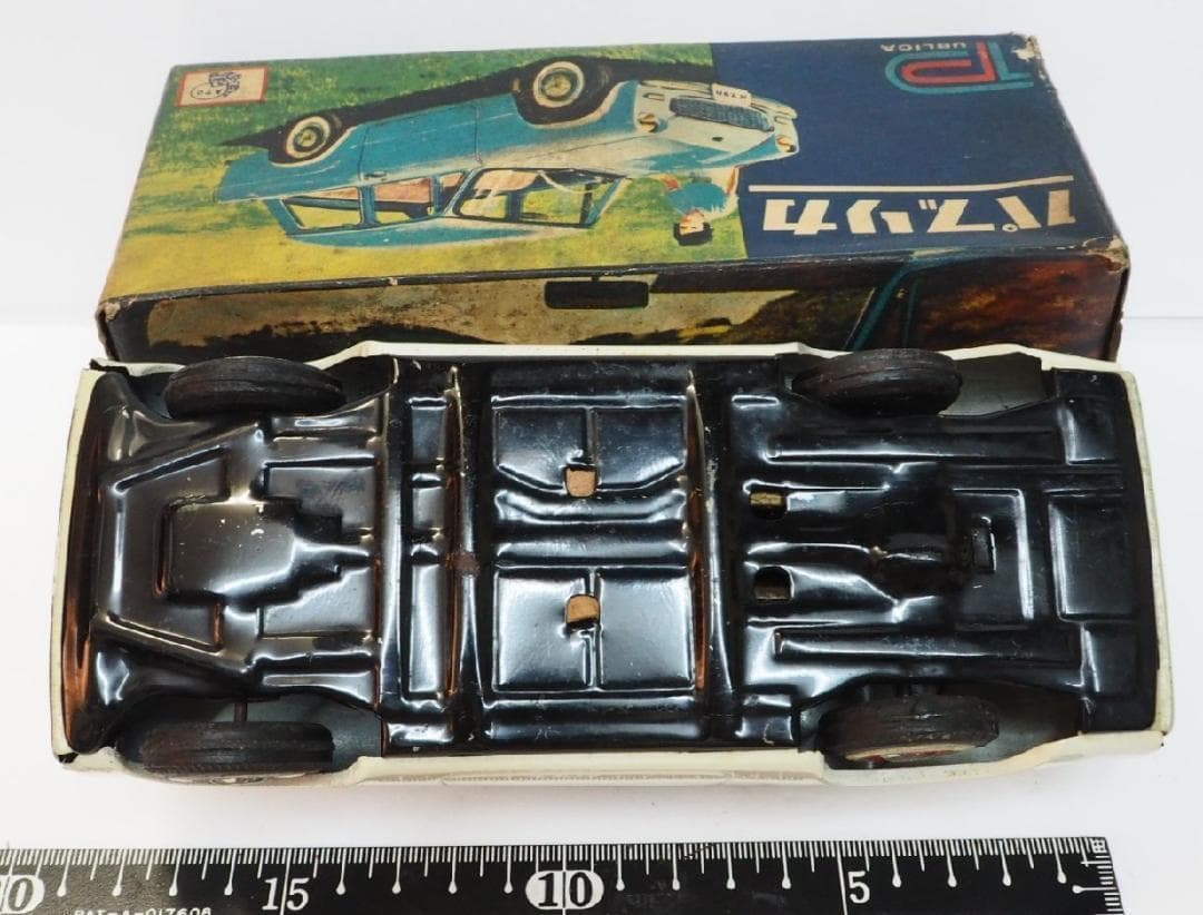 旭玩具【トヨタ パブリカ白ホワイト】ブリキ ミニチュア自動車■箱付tin car