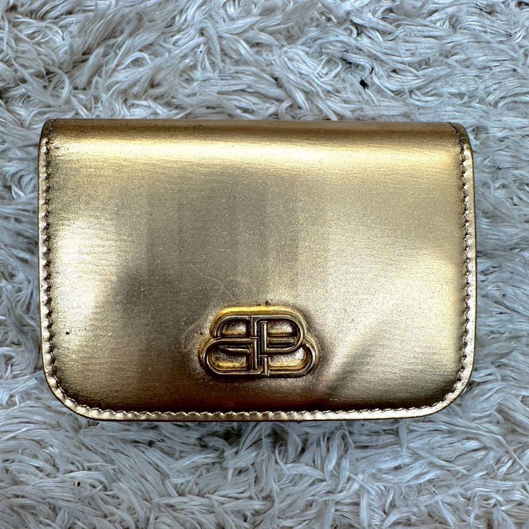 【美品】バレンシアガ 三つ折財布 ゴールド bb ユニセックス