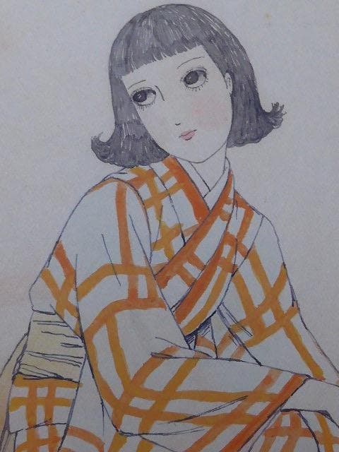 大正ロマンの画家、山根幸雄／由紀雄の肉筆の画稿です。中原淳一と同時代です／7