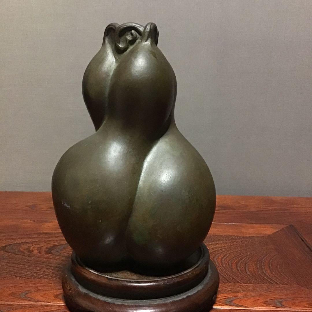 三態瓢箪型花卉　古銅　　　　在銘　後兵衛　江戸期