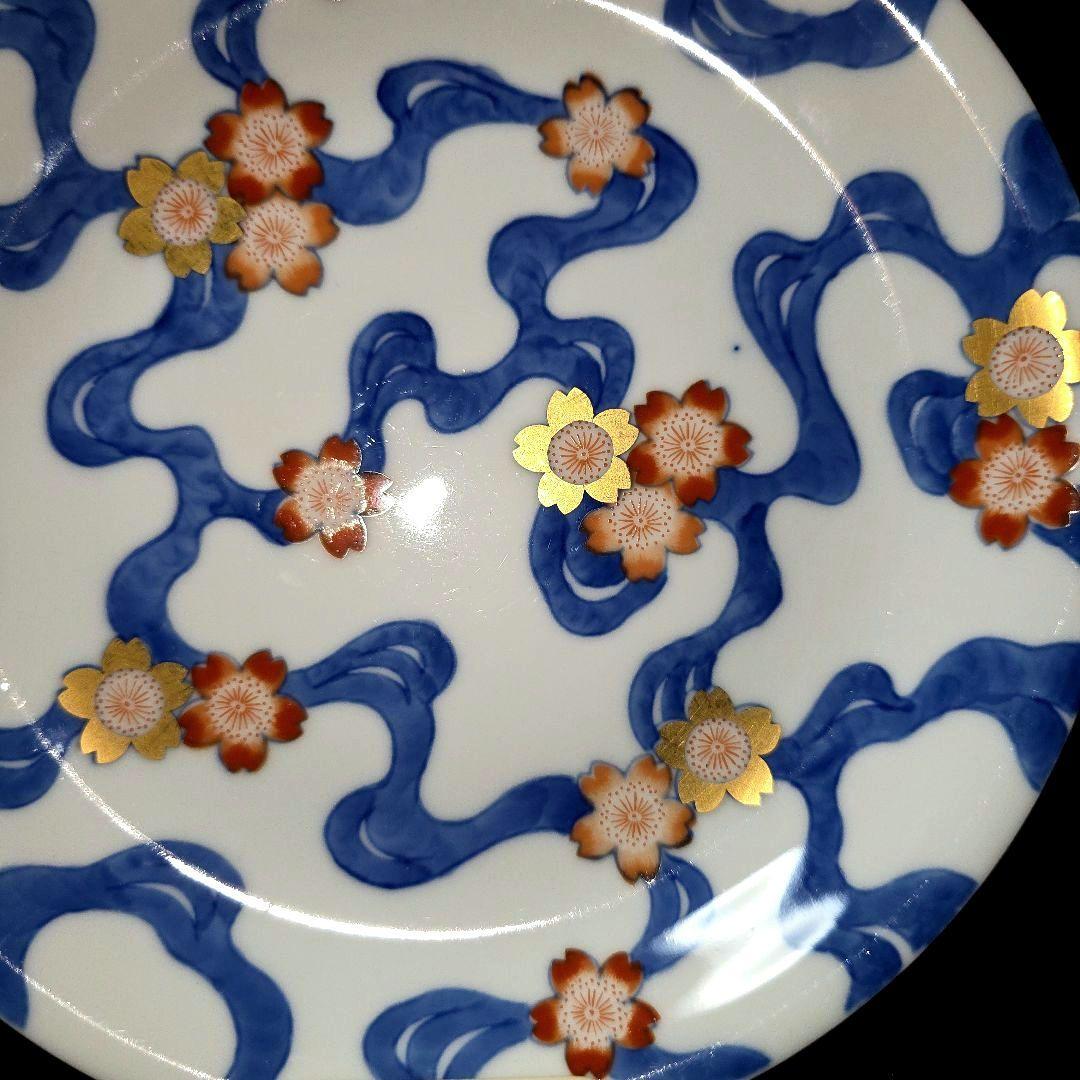 ご購入者様ご確認用　①深川製磁　希少　川に桜　中皿　18.5cm 　絵皿　1枚