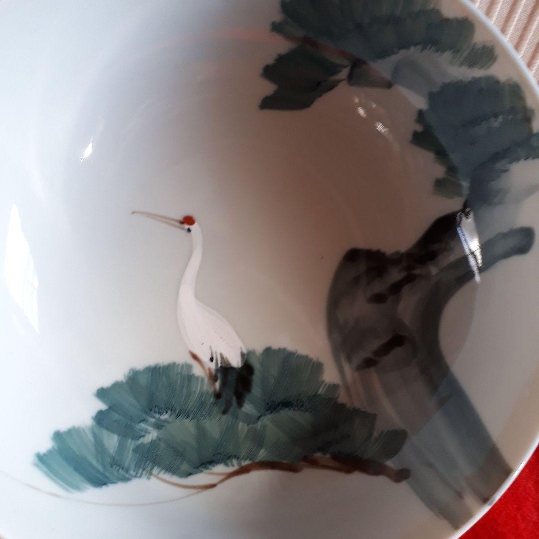 青磁レトロ大深鉢、松鶴図2客