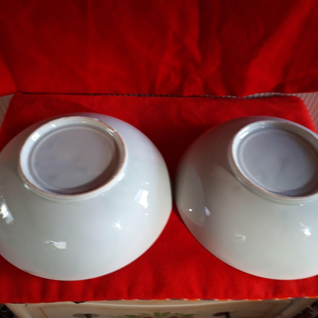 青磁レトロ大深鉢、松鶴図2客