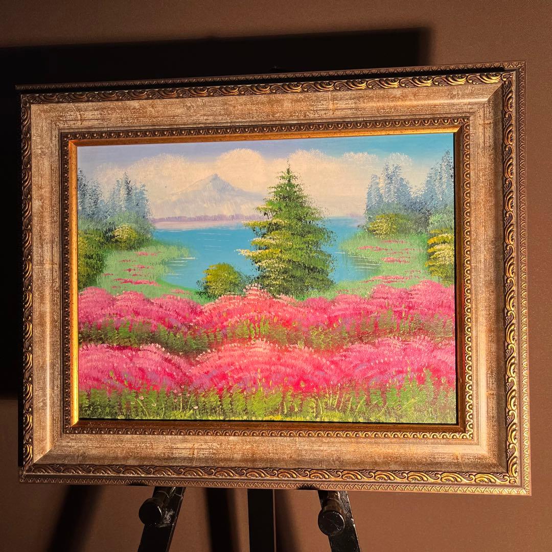 手書き油絵 春の訪れ 額付 絵画 インテリア 油彩画