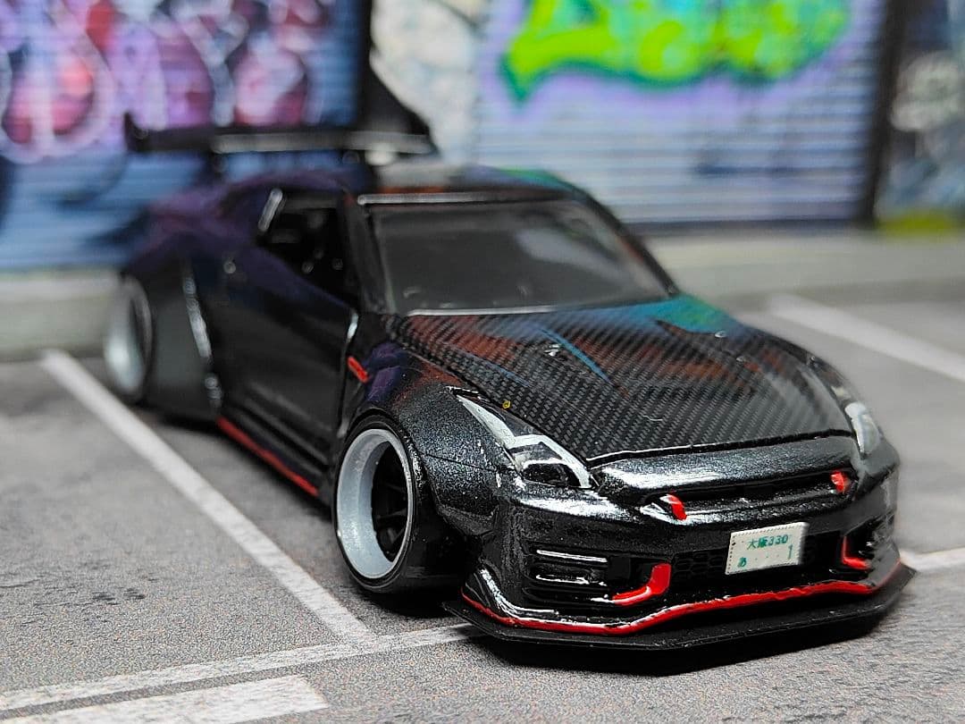 トミカ改造 R35 GTR LB仕様 オーバーフェンダー 黒 ホットウィール