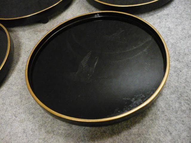 黒塗 金縁 月夜ガラス 足付き 銘々盆 5枚 [B31445]
