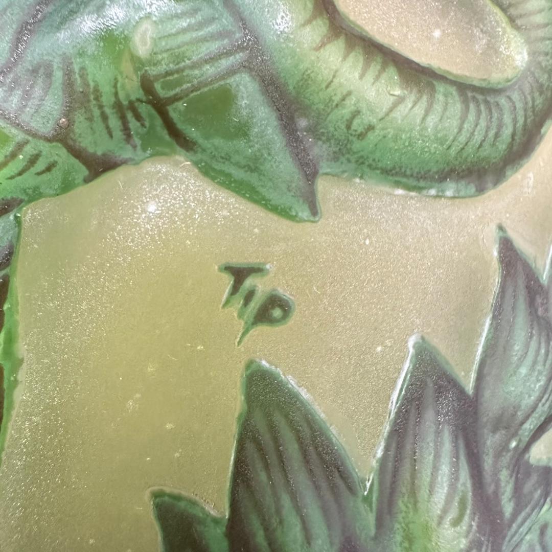 エミール　ガレ　特大　群像紋　花器　花瓶　技法スフレ　被せガラス　 高さ20