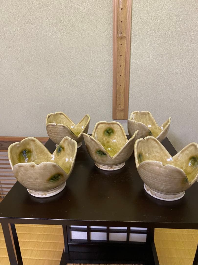 茶道具/向附 割山椒 黄瀬戸５客揃　加藤作助 作 小鉢 銘々皿 共箱