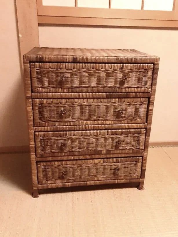 ウィッカー製 4段チェスト ラタンチェスト カゴ収納家具　箪笥　レトロ