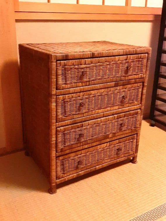ウィッカー製 4段チェスト ラタンチェスト カゴ収納家具　箪笥　レトロ