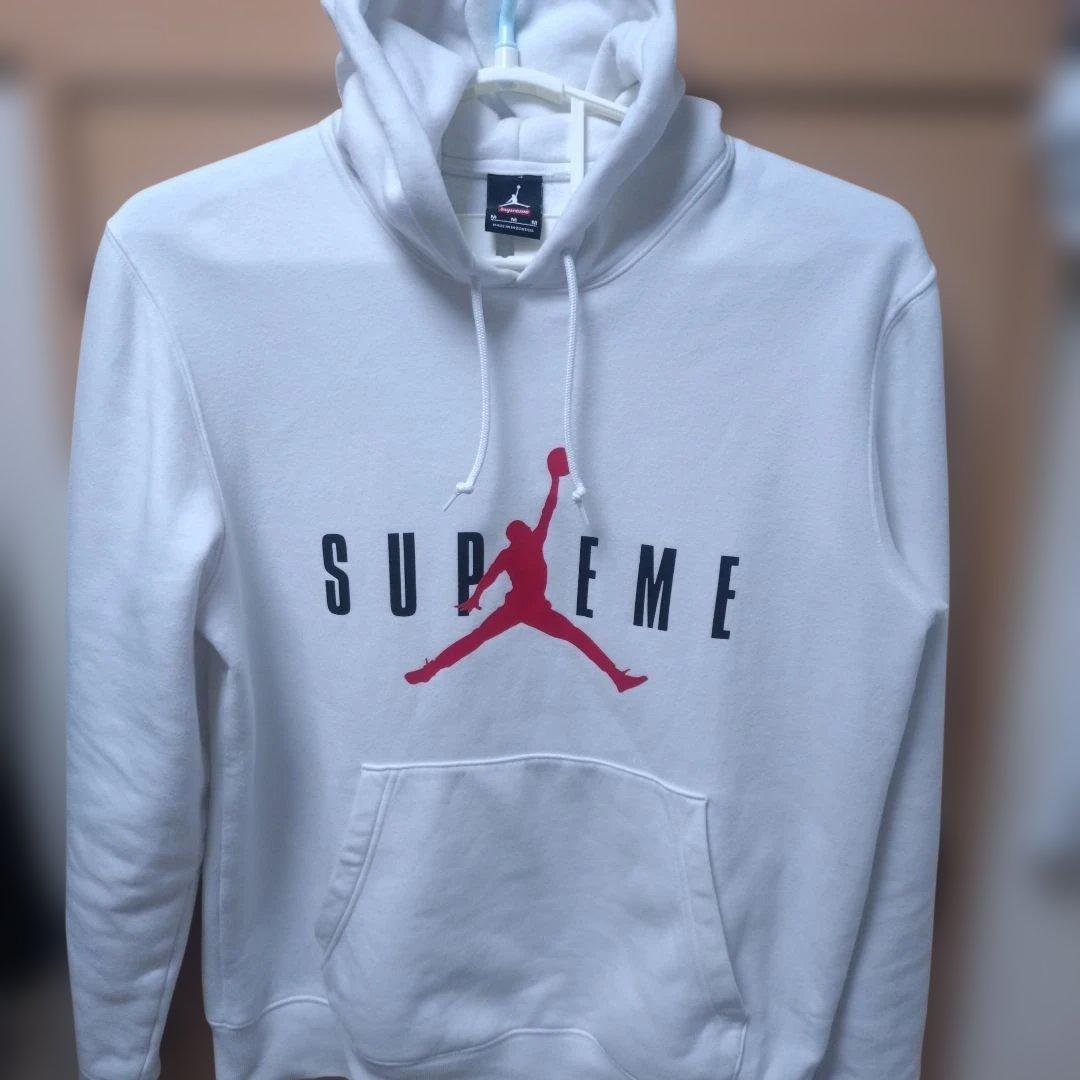 Supreme ジョ−ダンジャンプマンロゴ フード付きパーカー Mホワイト