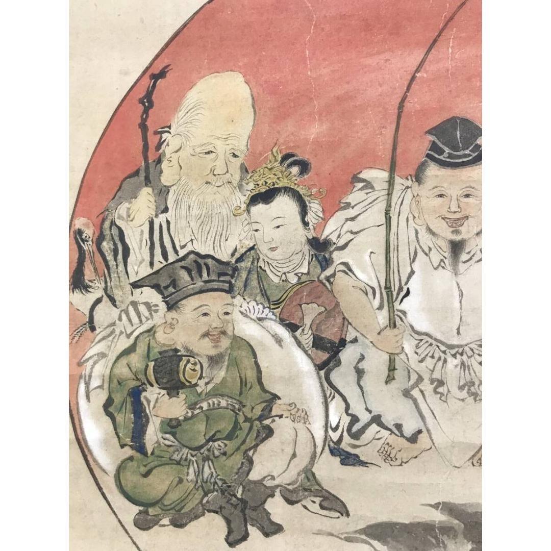 真作/狩野探幽/七福神図/祝掛軸/正月掛軸/人物図/掛軸☆宝船☆AK-614