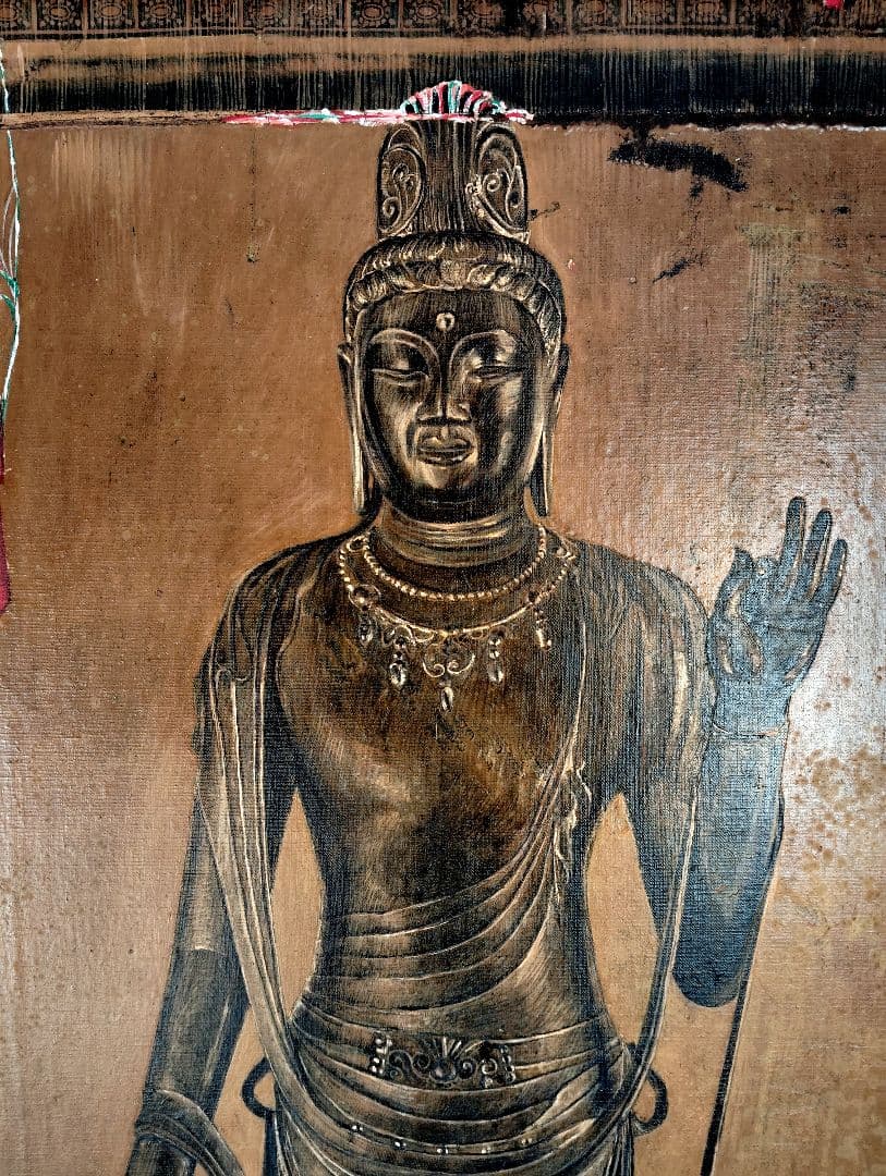 「弥一M1」伝統的な仏像 油彩画　観音様　キャンパス手描き原画美術展出品作品