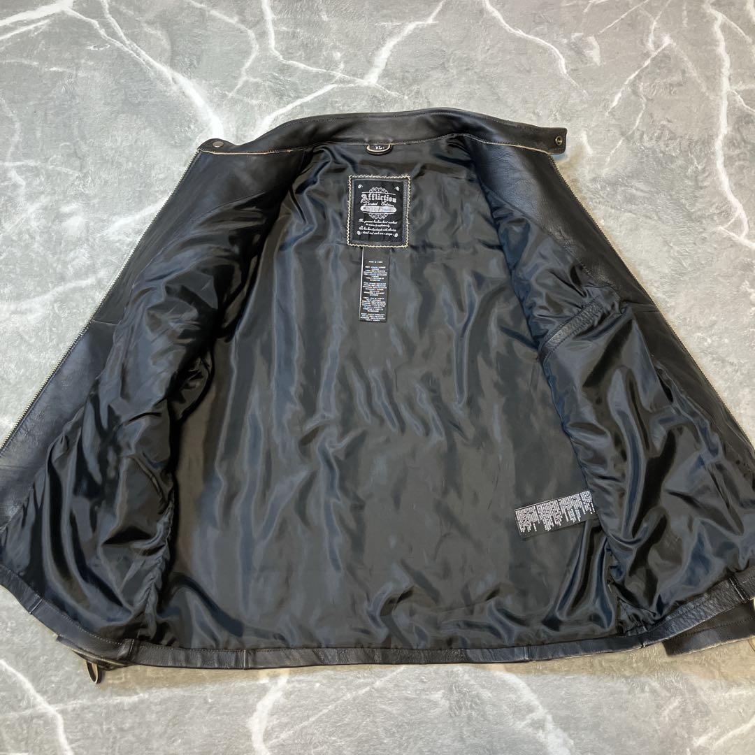【美品】 Affliction シングルライダースジャケット スカル 刺繍 XL