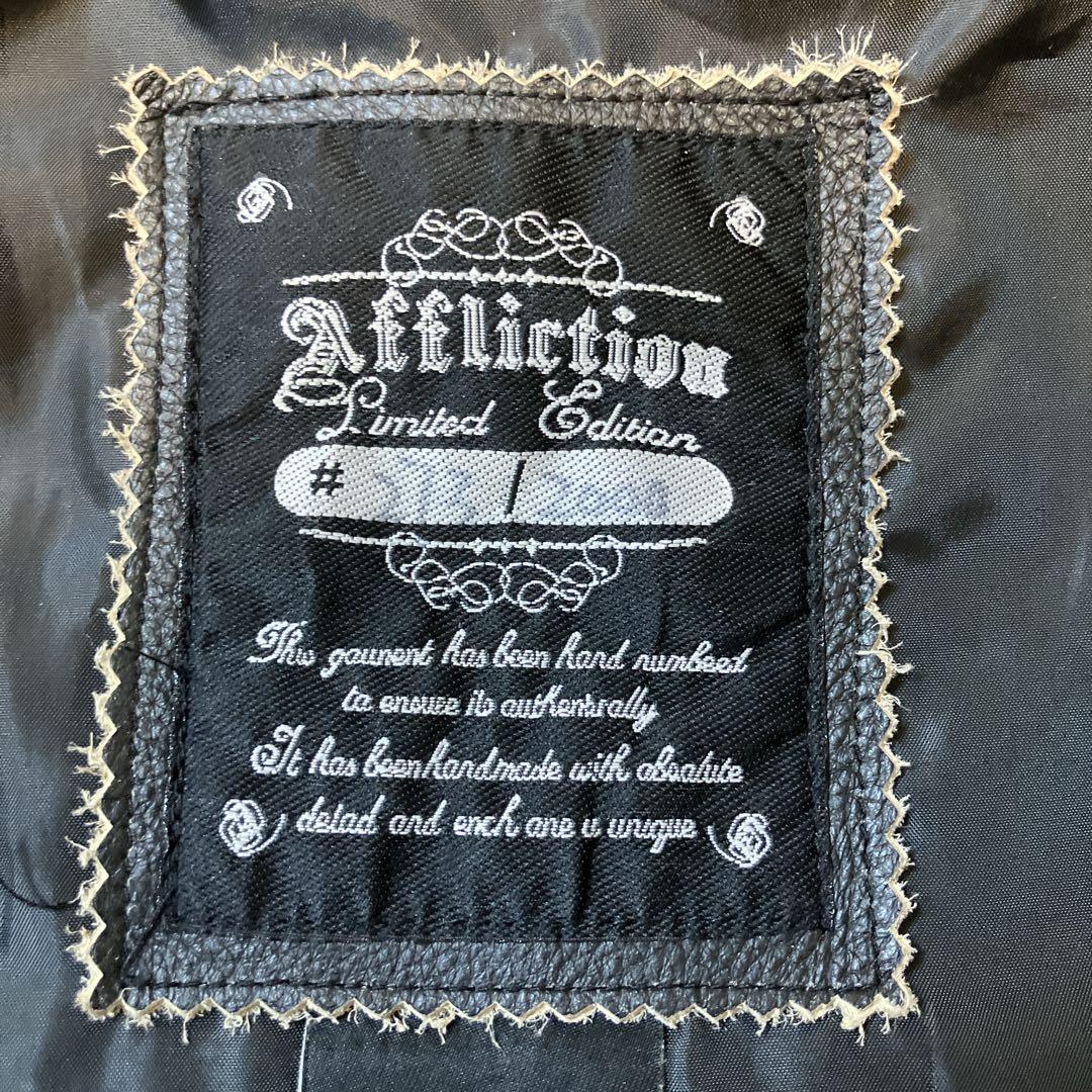 【美品】 Affliction シングルライダースジャケット スカル 刺繍 XL