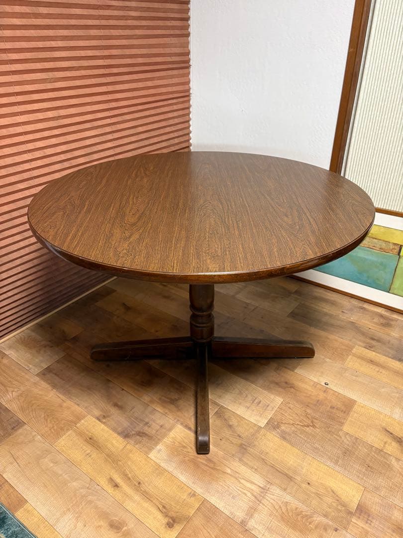 キツツキ　飛騨産業　昭和レトロ　ヴィンテージ　ダイニングテーブル　丸テーブル
