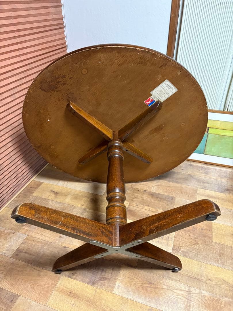 キツツキ　飛騨産業　昭和レトロ　ヴィンテージ　ダイニングテーブル　丸テーブル