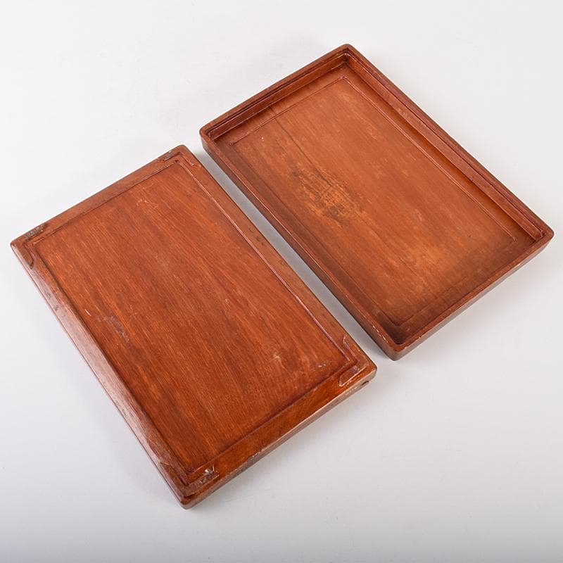 中国　書道具　端渓硯　唐木箱付　M　R7555