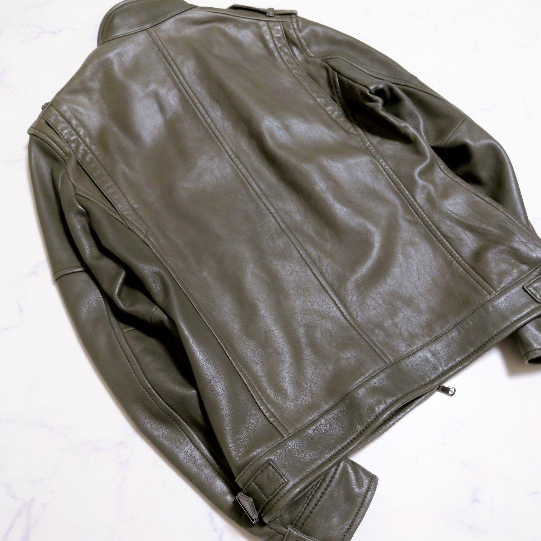 【希少カラー】メンズビギ シングルライダース ラムレザー カーキブラウン М