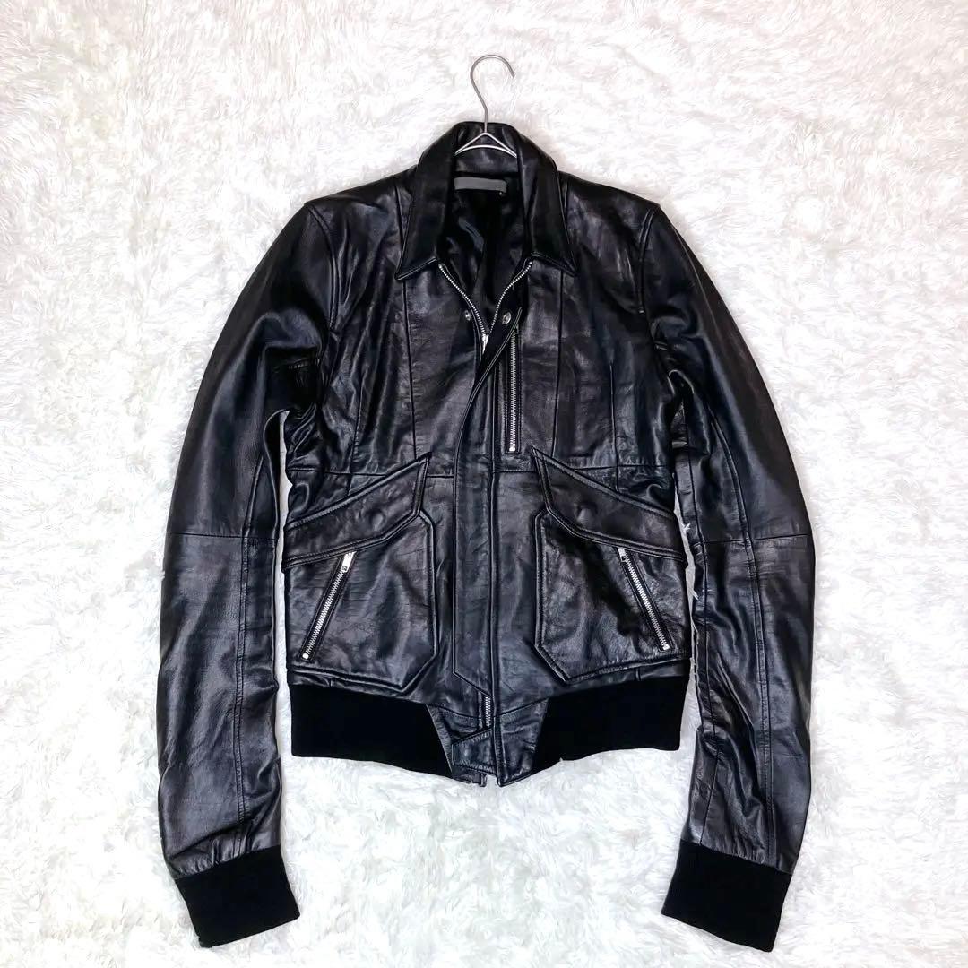 EKAM エカム ✨ 襟付き シングルライダースジャケット レザージャケット L