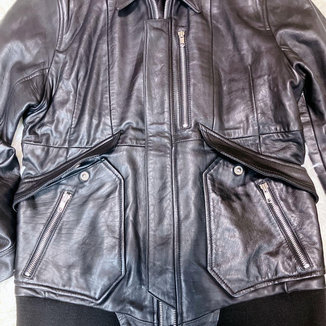 EKAM エカム ✨ 襟付き シングルライダースジャケット レザージャケット L