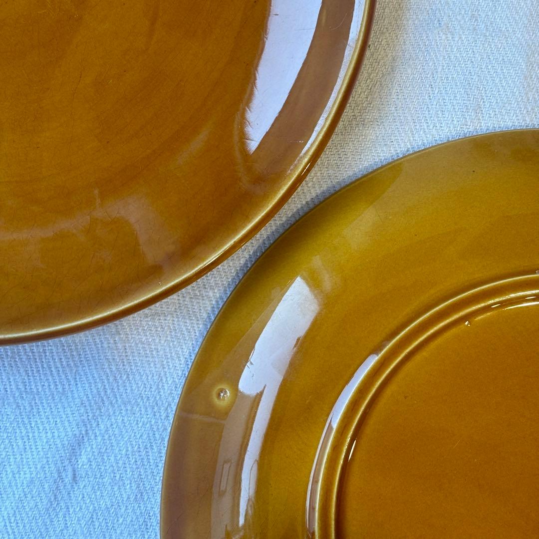 フランスヴィンテージ　サンタマン窯　プレート2点イエローブラウン古道具ブロカント