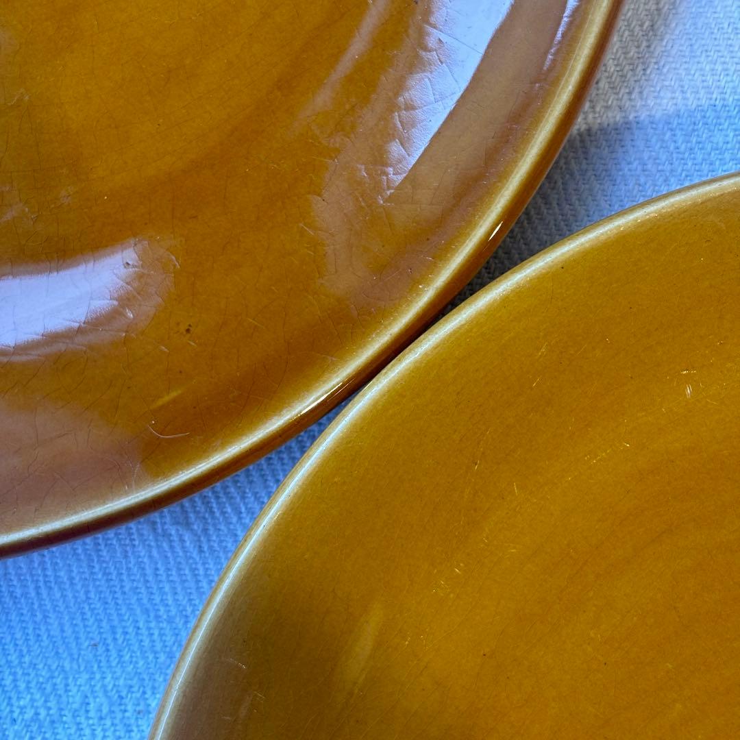 フランスヴィンテージ　サンタマン窯　プレート2点イエローブラウン古道具ブロカント