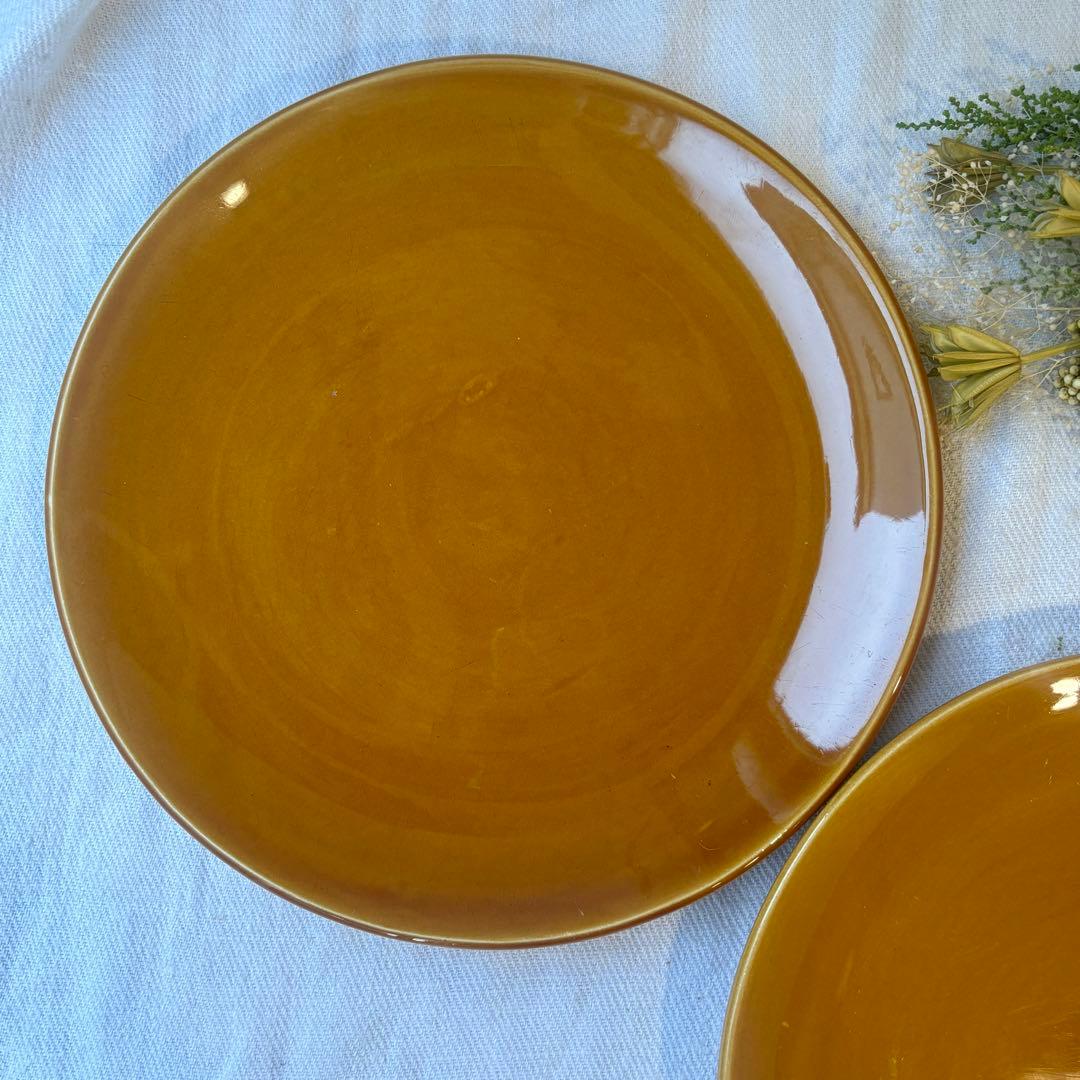 フランスヴィンテージ　サンタマン窯　プレート2点イエローブラウン古道具ブロカント