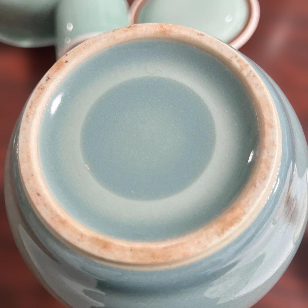 (1-135)青磁 飛青磁 陶器 茶道具セット風炉用柄杓付き