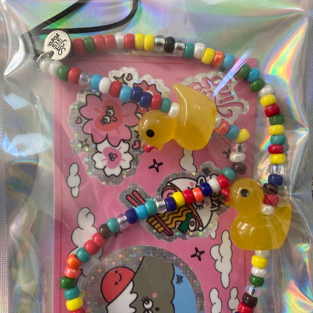 stringting ダブルアヒル　カラフルビーズ　ストラップ