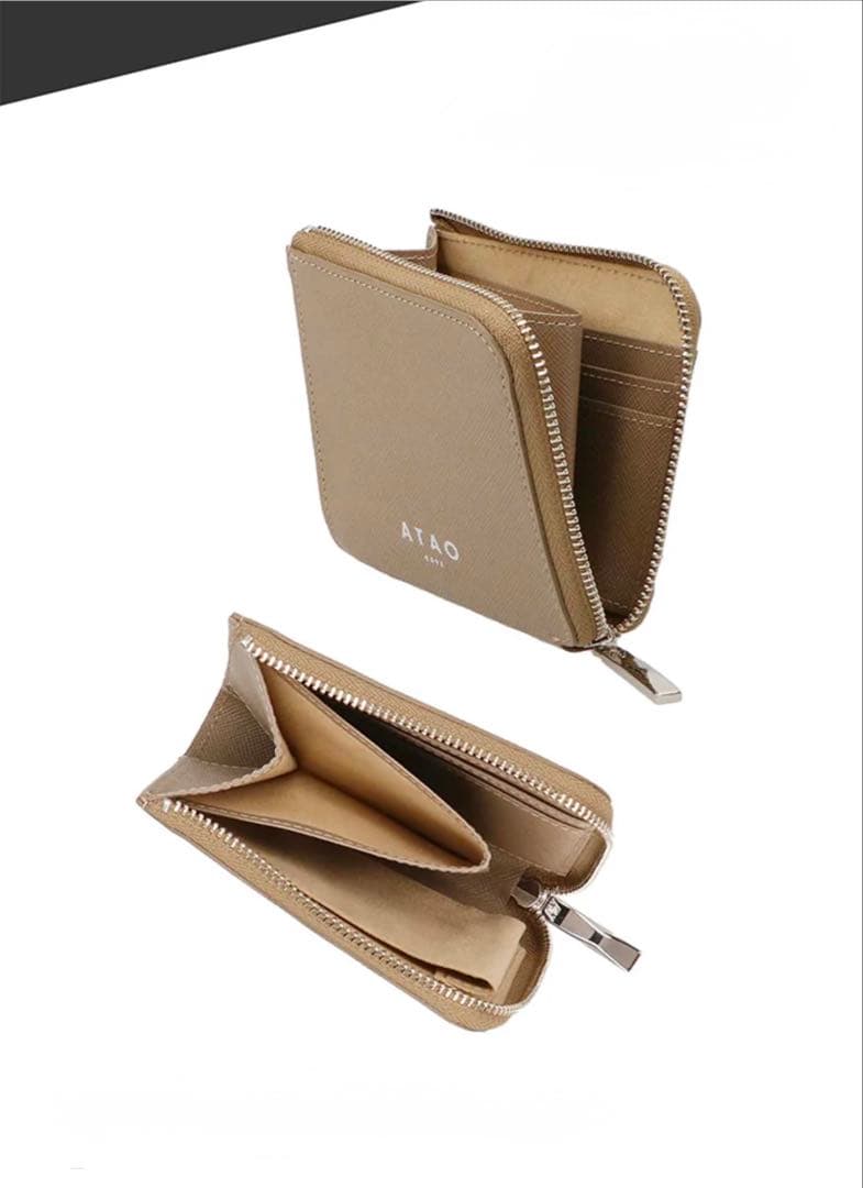 新品・未使用　ATAO ミニ財布チェス　二つ折り財布 ベージュ