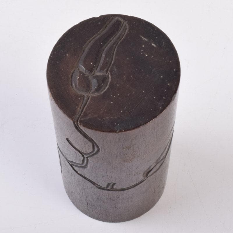 煎茶道具　木彫　椿図　茶筒　V　8508