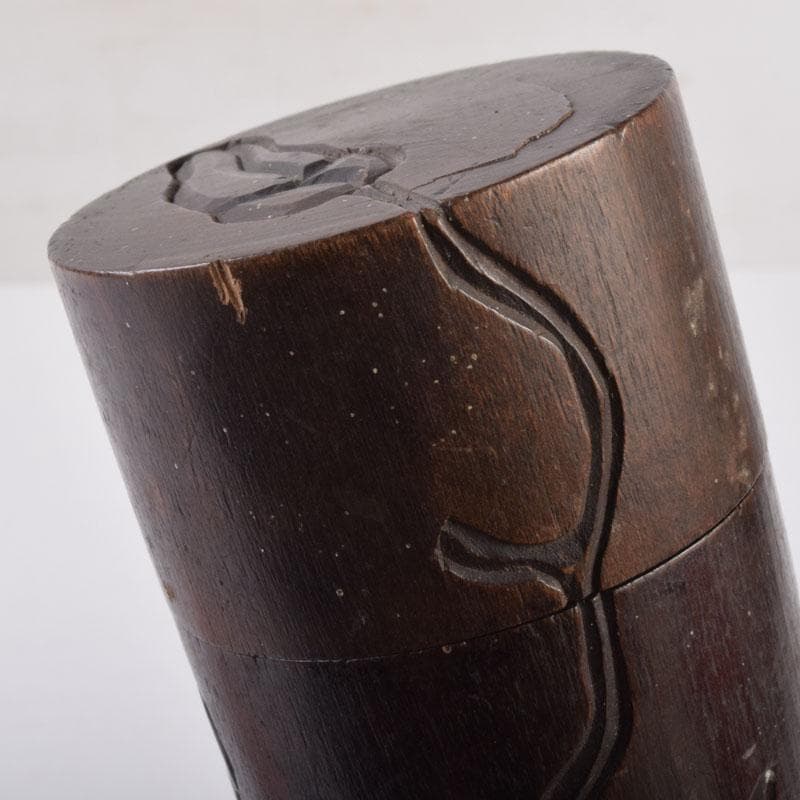 煎茶道具　木彫　椿図　茶筒　V　8508