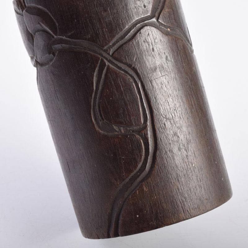 煎茶道具　木彫　椿図　茶筒　V　8508