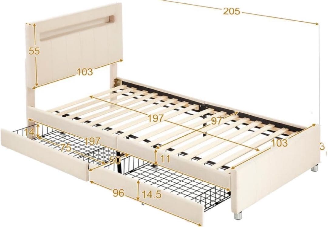 Kennkari ベッドフレーム シングル LEDライト付き フレームベッド