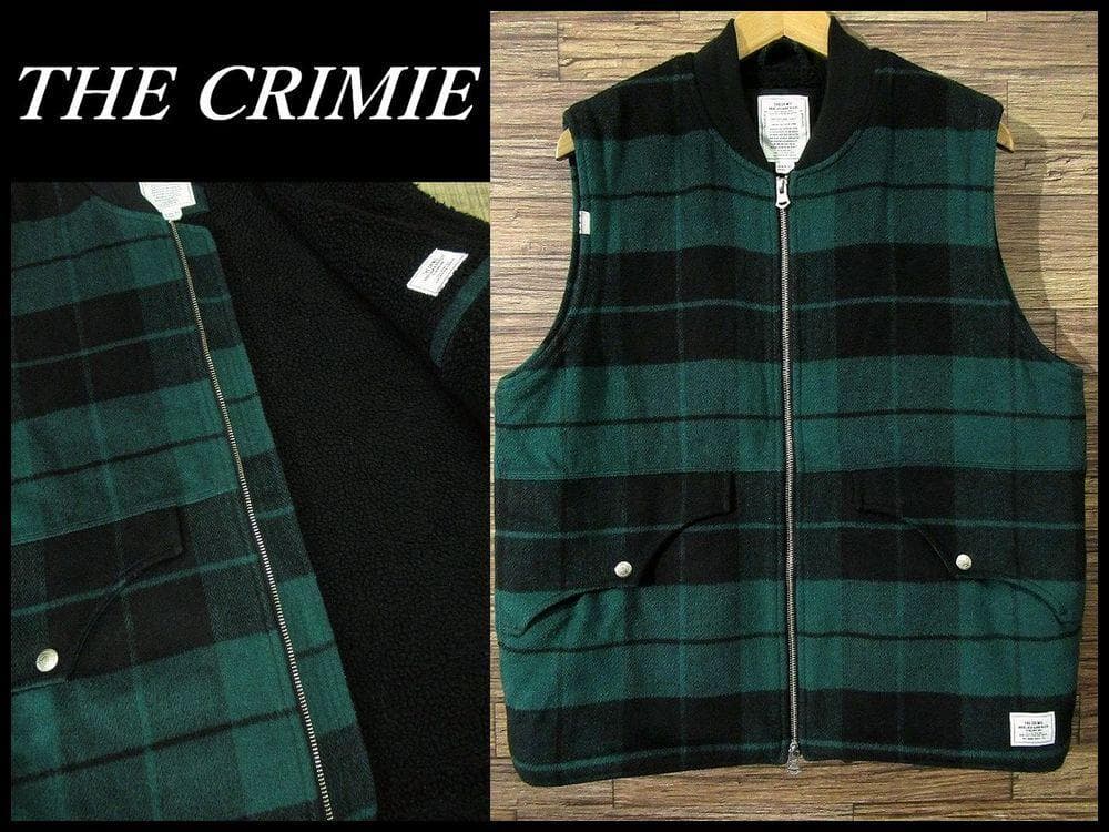 XL 20AW クライミー 総裏ボア チェック ボア ダブルジップ ベスト 緑黒