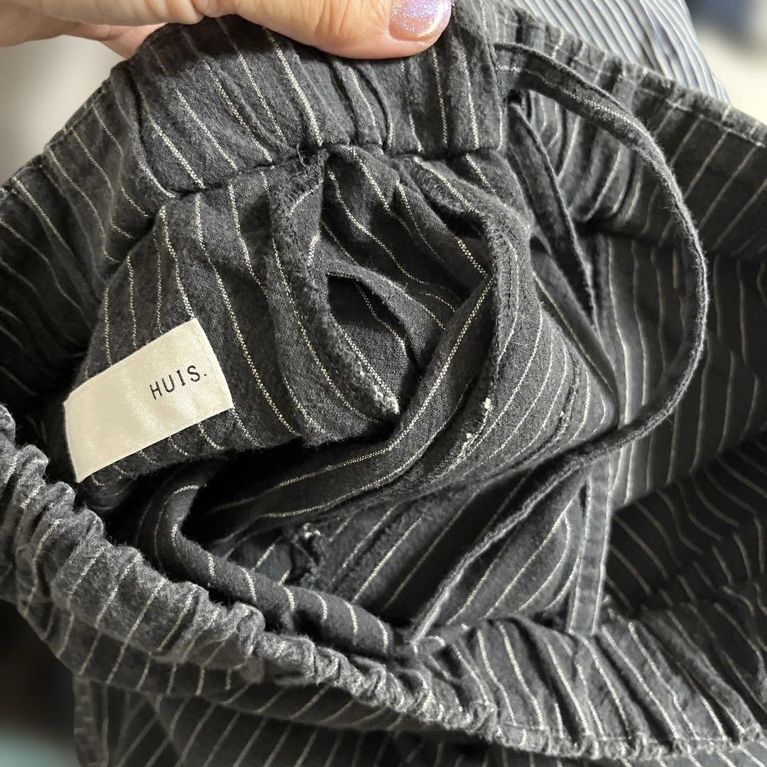 HUIS 遠州織物　スカートパンツ505 ブラックストライプ　ワイド　ガウチョ