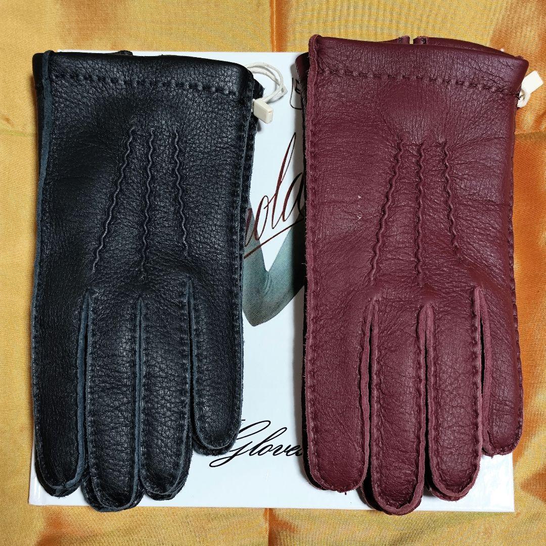専用今季メローラ ディアボルドー濃赤 カシミア黒 革手袋 グローブ MEROLA