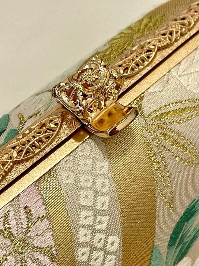 花柄 京都　西陣織　正絹　和装用バッグ　結婚式　成人式　パーティー