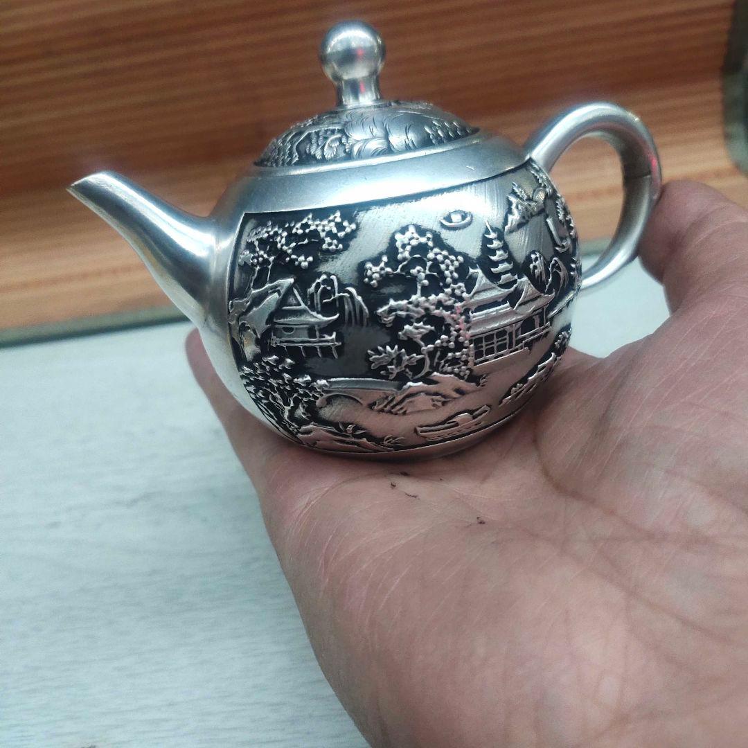 銅器 山水茶壺 酒壺 茶道具 工芸品 美術品 置物