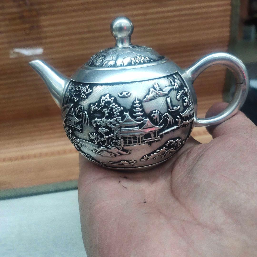 銅器 山水茶壺 酒壺 茶道具 工芸品 美術品 置物