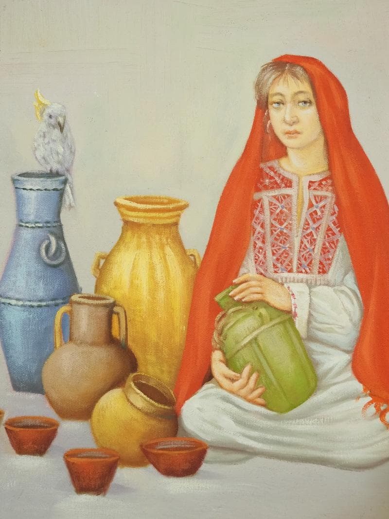 【新春売り】人物画　油絵　栗原喜依子　白い月　F8　額付き　手描き　肉筆